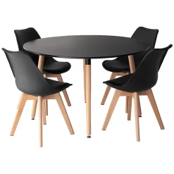 Ensemble table ronde 120cm MARTHA et 4 chaises NORA noir - HAPPY GARDEN