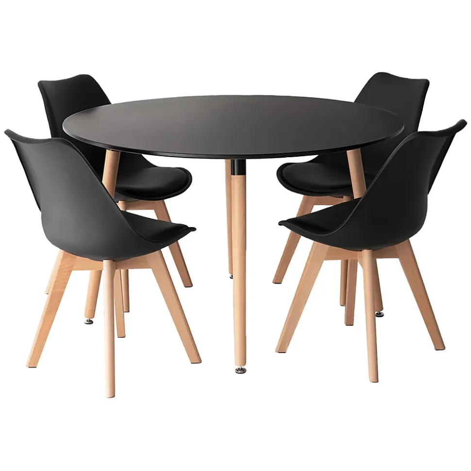 Ensemble table ronde 120cm MARTHA et 4 chaises NORA noir - HAPPY GARDEN
