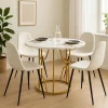 Ensemble table ronde marbre blanc doré avec 4 chaises tissu beige