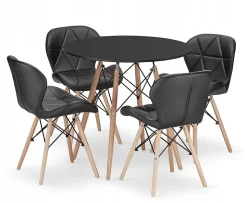 Ensemble table ronde noire VALORA KOVA 80 + 4 chaises noires WAKO