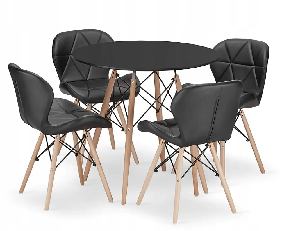 Ensemble table ronde noire VALORA KOVA 80 + 4 chaises noires WAKO