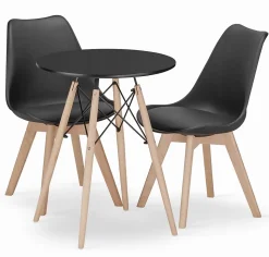 Ensemble table ronde VALORA KOVA 60 et 2 chaises noires RIXK