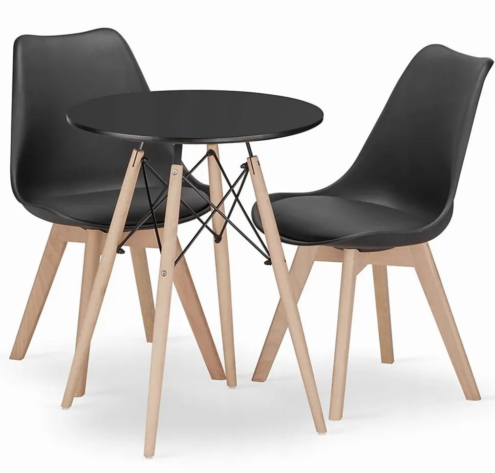 Ensemble table ronde VALORA KOVA 60 et 2 chaises noires RIXK