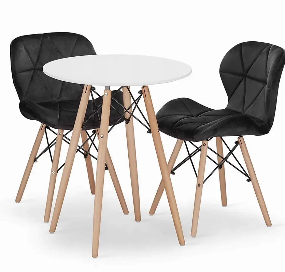 Ensemble table ronde Valora KOVA 60 cm blanche + 2 chaises WAKO noires (x2)