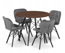 Ensemble table ronde VALORA KOVA 80 en frêne avec 4 chaises WAKO grises