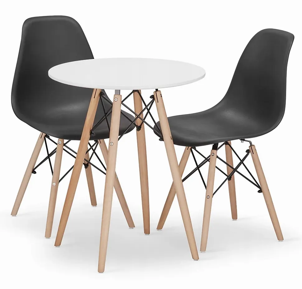 Ensemble table ronde Valora KOVA 60 en MDF blanc + 2 chaises OSAKA noires