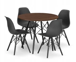 Ensemble table ronde Valora KOVA 80, chaises frêne et noires pour salle à manger (x4)