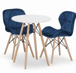 Ensemble table ronde VALORA KOVA avec 2 chaises WAKO bleu marine 60 cm