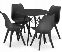 Ensemble table ronde VALORA KOVA avec 4 chaises noires RIXK