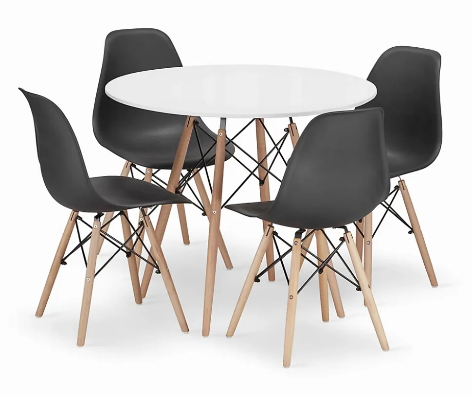 Ensemble table ronde Valora KOVA 90 blanche + 4 chaises Osaka noires