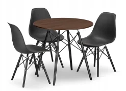 Ensemble table ronde Valora KOVA 80, chaises frêne et noires x3