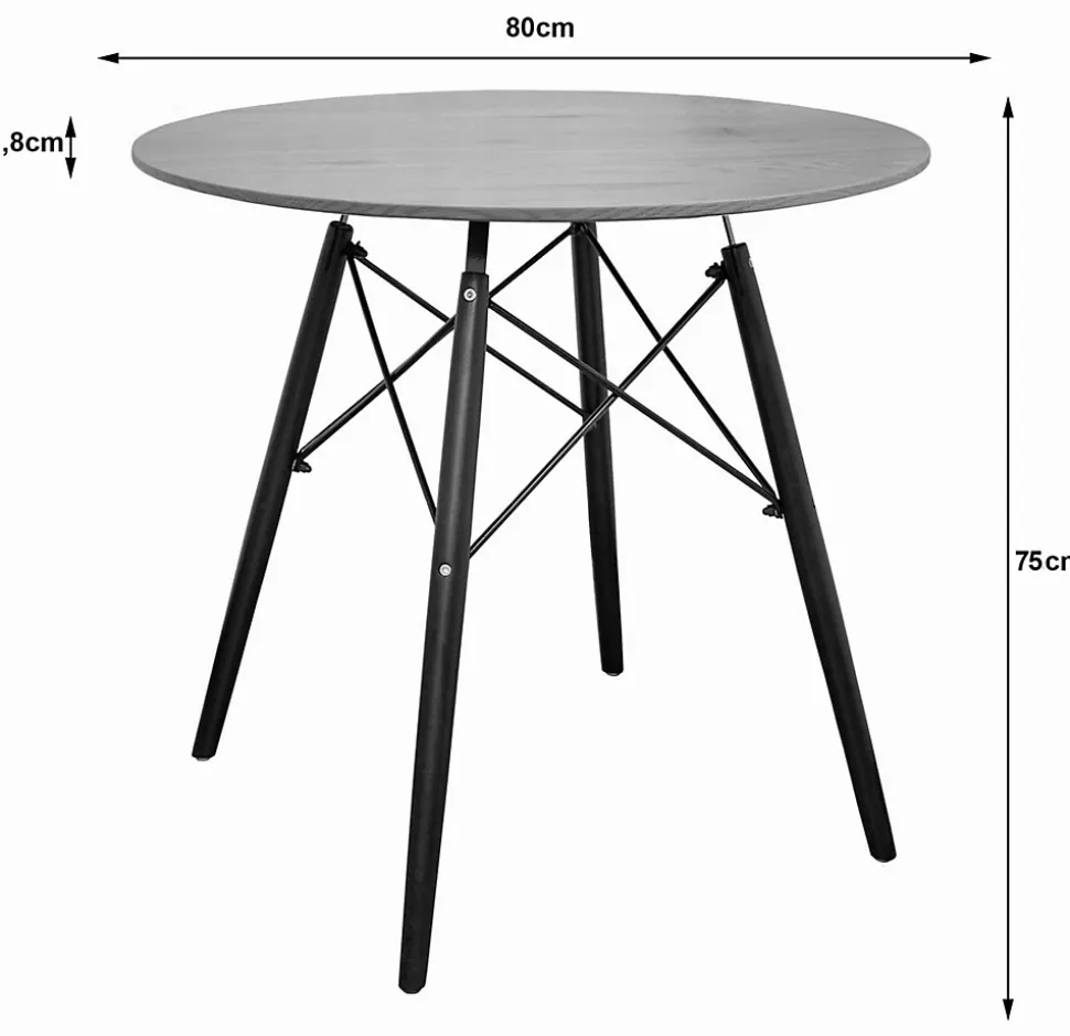 Ensemble table ronde Valora KOVA 80, chaises frêne et noires x3