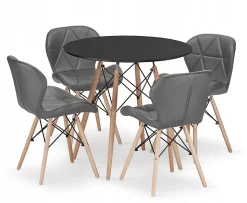 Ensemble table ronde VALORA KOVA et 4 chaises WAKO - Noir et gris