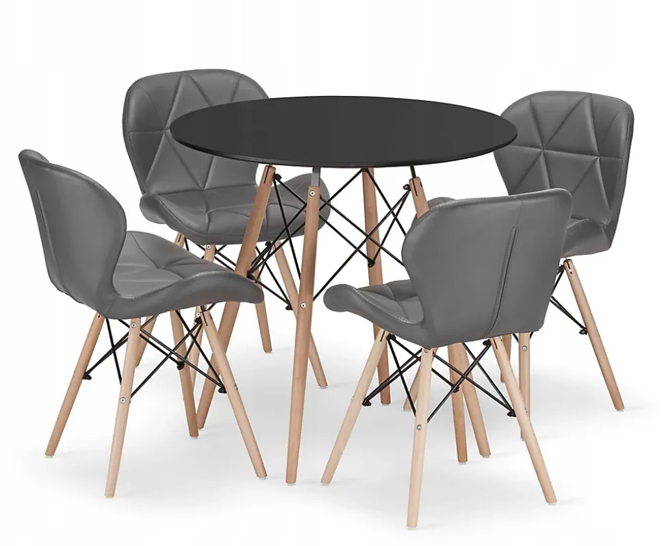 Ensemble table ronde VALORA KOVA et 4 chaises WAKO - Noir et gris