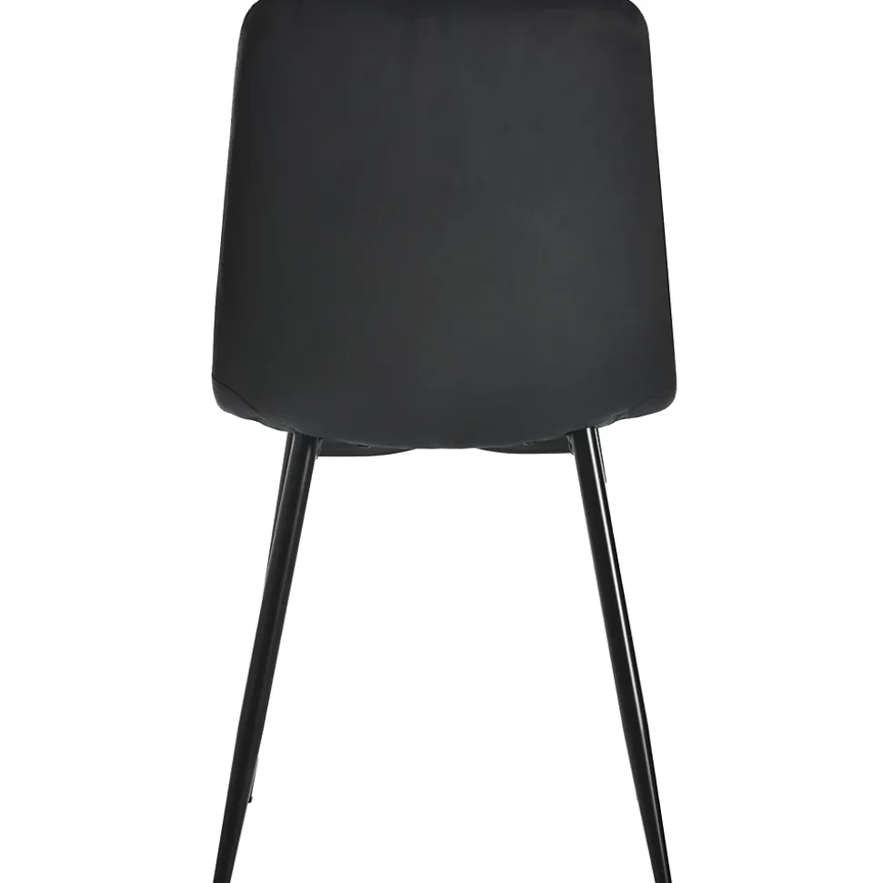 Ensemble table ronde 100x75 cm avec 4 chaises velours, plateau MDF effet marbre et structure métal noir