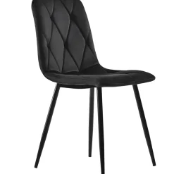 Ensemble table ronde 100x75 cm avec 4 chaises velours, plateau MDF effet marbre et structure métal noir