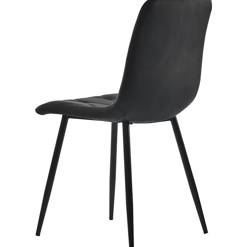 Ensemble table ronde 100x75 cm avec 4 chaises velours, plateau MDF effet marbre et structure métal noir