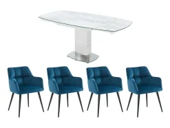 Ensemble table TALICIA + 4 Chaises PEGA - Blanc et bleu