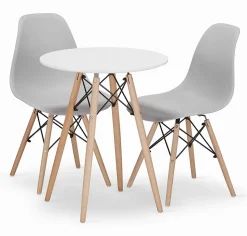 Ensemble table Valora KOVA 60 : table ronde blanche + 2 chaises grises