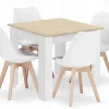 Ensemble Valora : table carrée 80 x 80 cm, chêne Sonoma + 4 chaises RIKX blanches (x4)