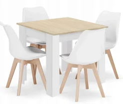 Ensemble Valora : table carrée 80 x 80 cm, chêne Sonoma + 4 chaises RIKX blanches (x4)