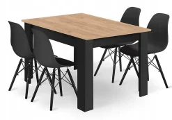 Ensemble Valora : table rectangulaire 120 x 80 cm, style artisanal, + 4 chaises Osaka noires (x4)