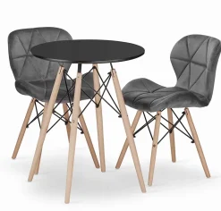 Ensemble Valora : table ronde KOVA 60 noire + 2 chaises WAKO grises (x2)
