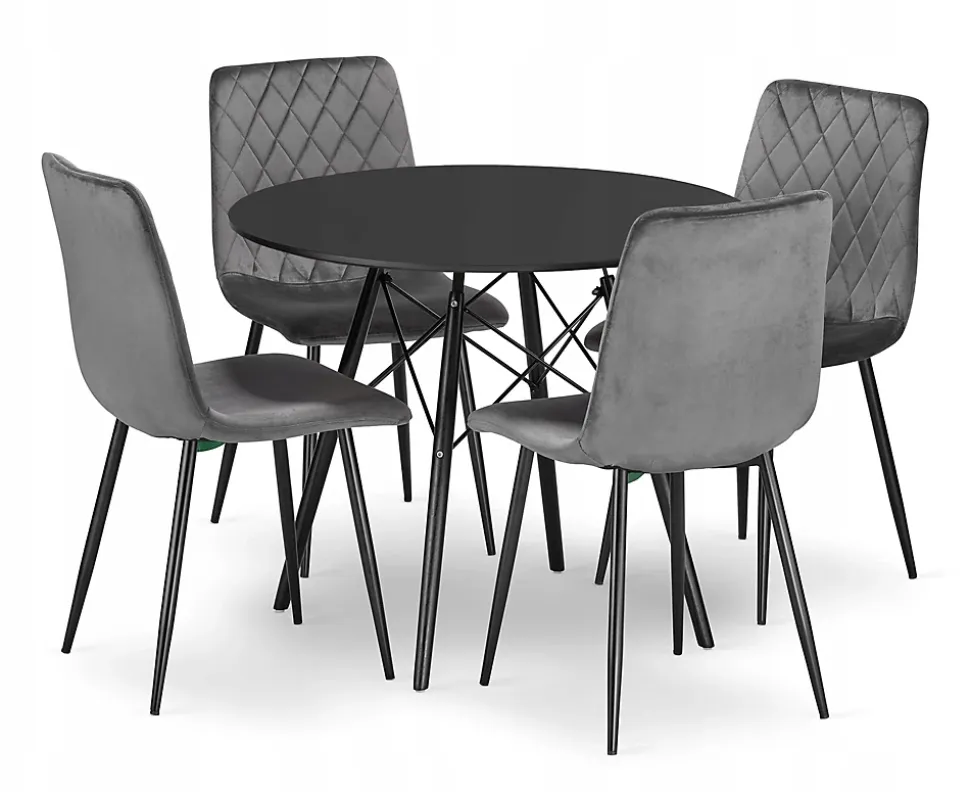 Ensemble Valora KOVA 80 Noir + 4 Chaises Turin Gris Foncé