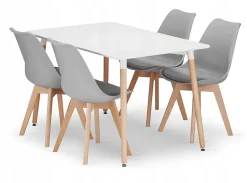 Ensemble Valora : table rectangulaire Yuro 120x80 blanche + 4 chaises grises