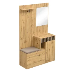 ensemble Vestiaire D'entrée - Vestiaire avec Miroir, Banc et Meuble À Chaussures, MDF, 110x37x185,5 cm - Bois et Noir