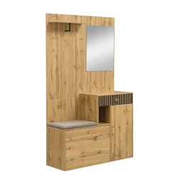 ensemble Vestiaire D'entrée - Vestiaire avec Miroir, Banc et Meuble À Chaussures, MDF, 110x37x185,5 cm - Bois et Noir