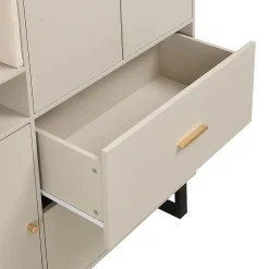 ensemble Vestiaire D'entrée - Vestiaire D'entrée Compact avec Panneau Rembourré, Meuble À Chaussures et Étagères, MDF, Gris+Beige