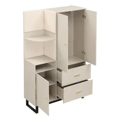 ensemble Vestiaire D'entrée - Vestiaire D'entrée Compact avec Panneau Rembourré, Meuble À Chaussures et Étagères, MDF, Gris+Beige