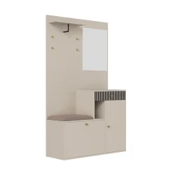 ensemble Vestiaire d'entrée Complet - Vestiaire avec Banc, Miroir et Meuble à Chaussures, MDF, 110x37x185,5 cm, Kaschmirfarben