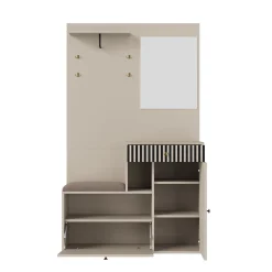 ensemble Vestiaire d'entrée Complet - Vestiaire avec Banc, Miroir et Meuble à Chaussures, MDF, 110x37x185,5 cm, Kaschmirfarben