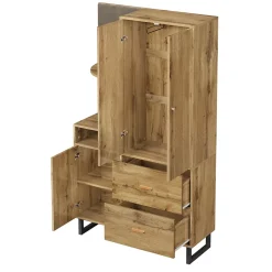 ensemble Vestiaire d'entrée - Vestiaire Mural avec Panneau Rembourré et Meuble à Chaussures, MDF, 110x38x186 cm, Naturel