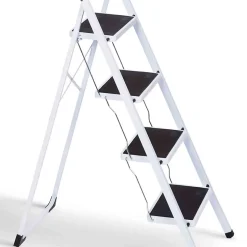 Escabeau marchepied pliable 4 marches antidérapantes avec garde corps