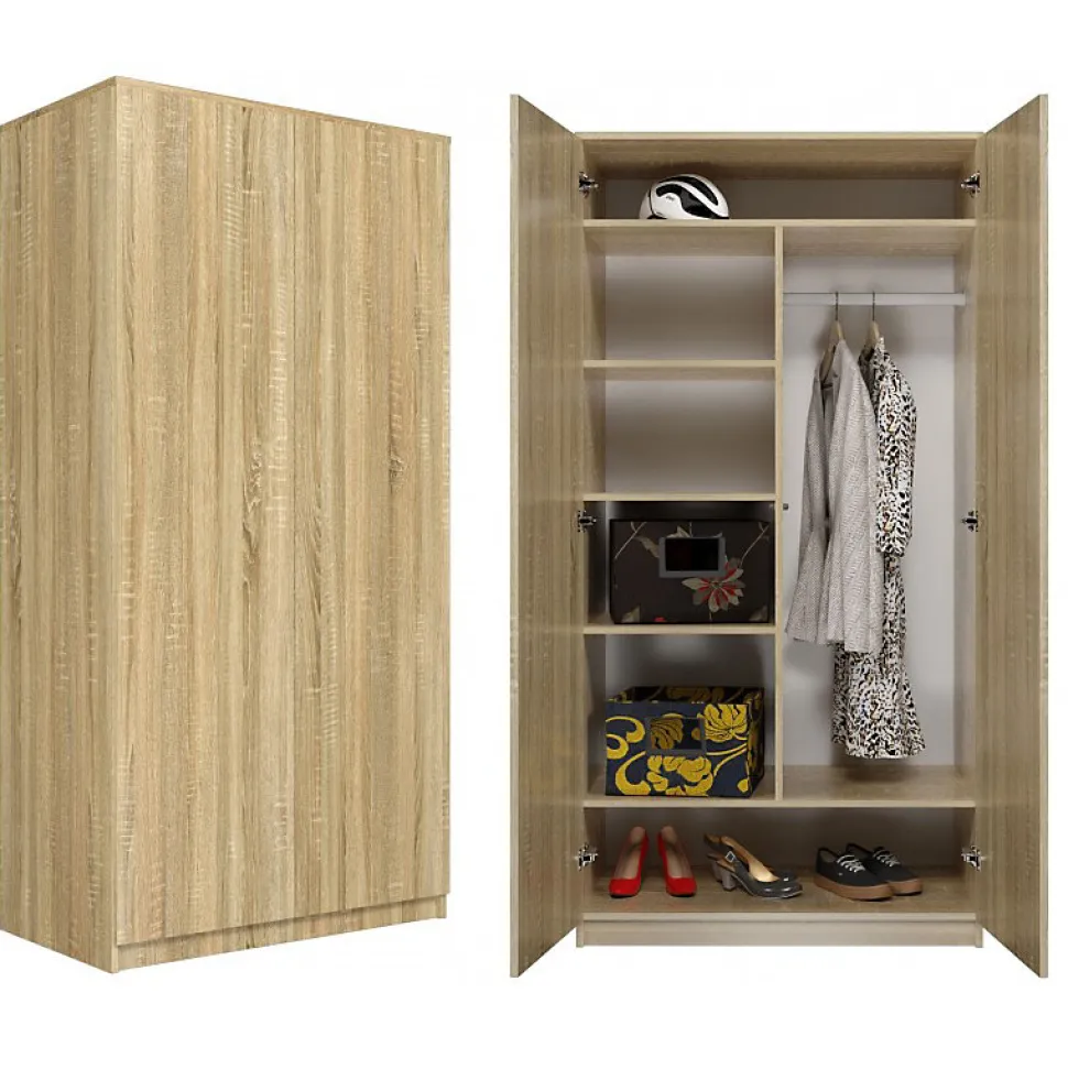 ESME - Armoire double style scandinave chambre à coucher - 90x50x180 - 2 portes - Dressing