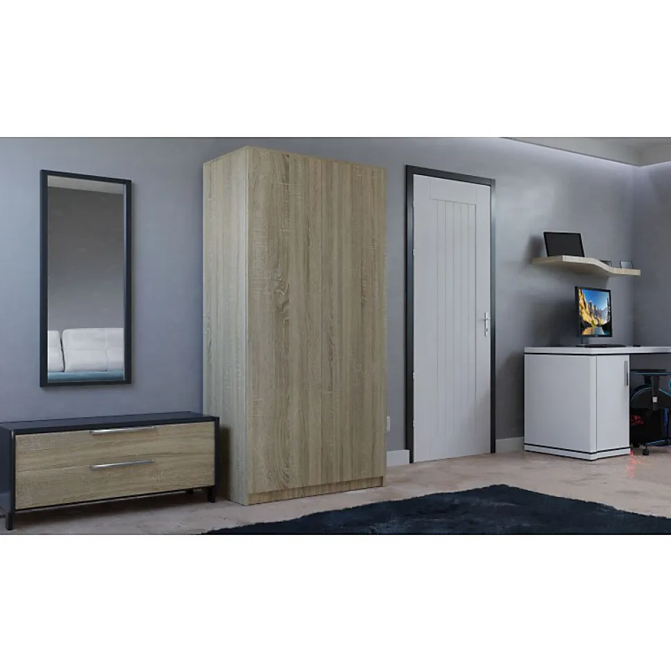ESME - Armoire double style scandinave chambre à coucher - 90x50x180 - 2 portes - Dressing