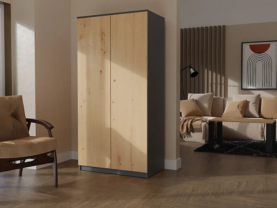 ESME - Armoire double style scandinave chambre à coucher - 90x50x180 - 2 portes - Dressing