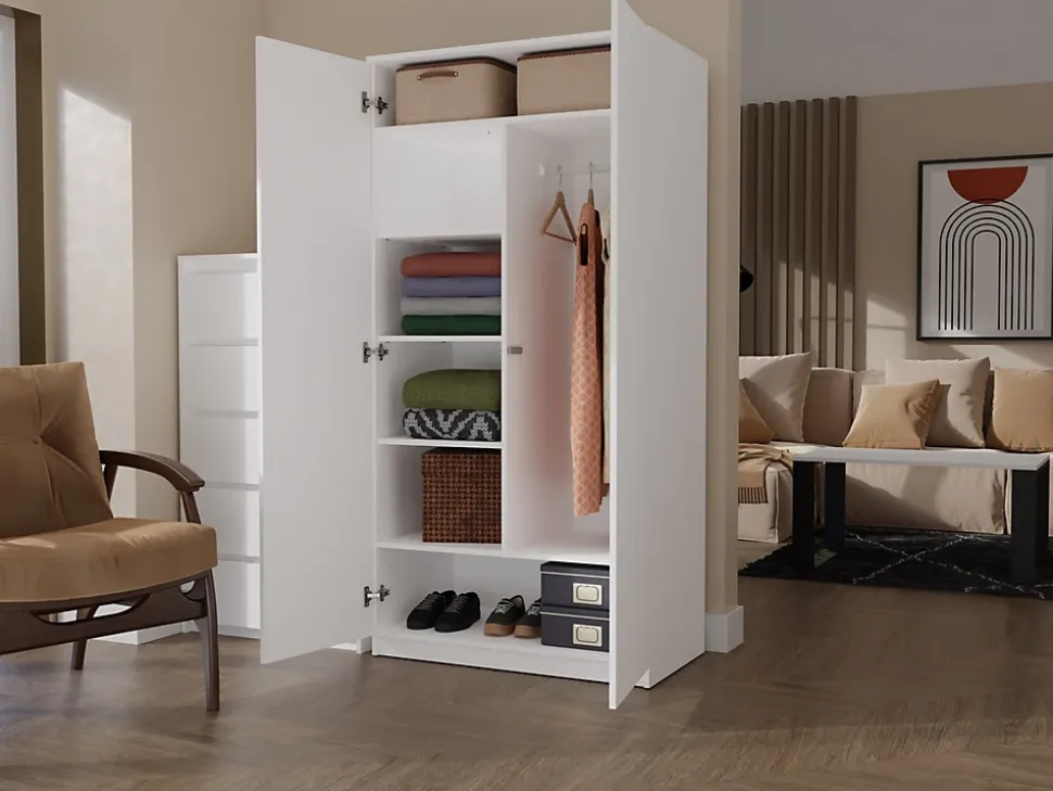 ESME - Armoire double style scandinave chambre à coucher - 90x50x180 - 2 portes - Dressing