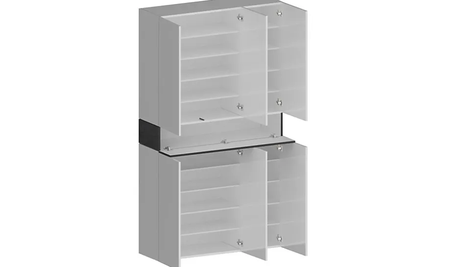 Etagere à chaussures Marzio, Etagere à chaussures peu encombrante à 7 portes, 114x38h200 cm, Blanc et Ardoise