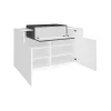 Etagere à chaussures Peter, Armoire polyvalente avec 2 portes et 1 porte abattante, 120x45h86 cm, Blanc brillant et ardoise