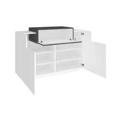 Etagere à chaussures Peter, Armoire polyvalente avec 2 portes et 1 porte abattante, 120x45h86 cm, Blanc brillant et ardoise