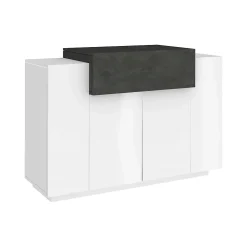 Etagere à chaussures Peter, Armoire polyvalente avec 2 portes et 1 porte abattante, 120x45h86 cm, Blanc brillant et ardoise