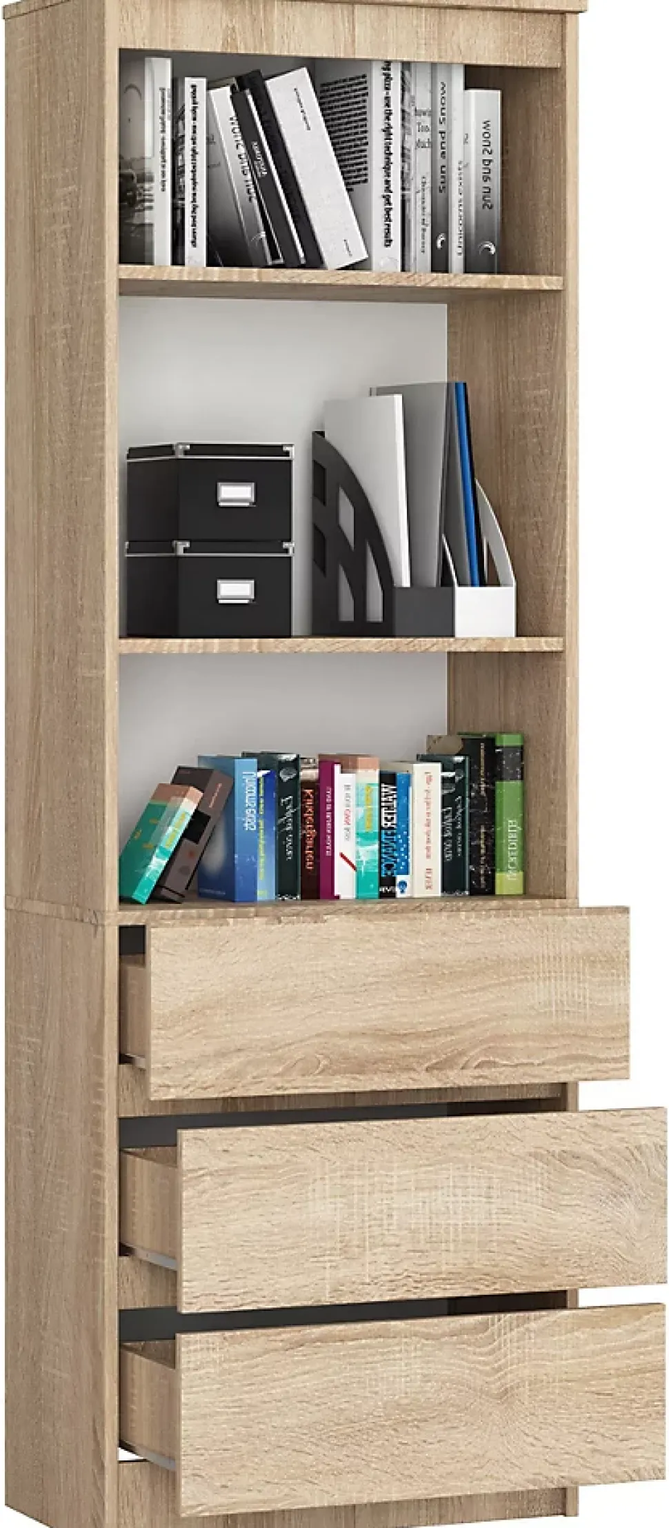 Etagere, 3 tiroirs 2 etageres, chene sonoma, Largeur : 60 cm, Hauteur : 180 cm, Profondeur : 35 cm