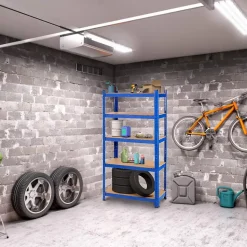 Etagere de Rangement avec 5 Etageres pour Garage Atelier Divers Modeles Charge Lourde en Fer et MDF