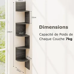 Etagere Murale à 5 Niveaux, 20 x 20 x 126 CM, Organisateur de Rangement, Gain de Place, Moderne, Charge 50KG