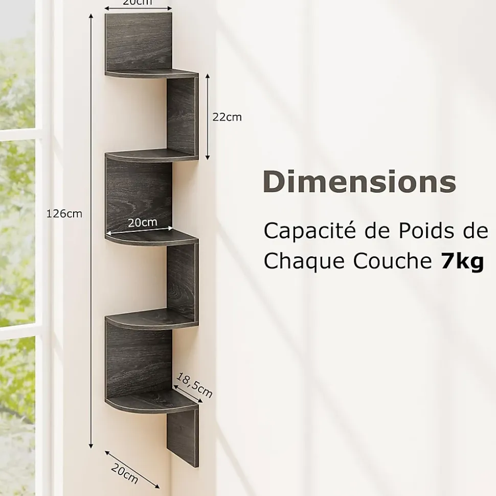 Etagere Murale à 5 Niveaux, 20 x 20 x 126 CM, Organisateur de Rangement, Gain de Place, Moderne, Charge 50KG