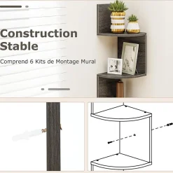 Etagere Murale à 5 Niveaux, 20 x 20 x 126 CM, Organisateur de Rangement, Gain de Place, Moderne, Charge 50KG